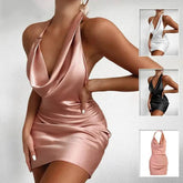 Home Satin Dress with Stylish V Neck and Backless Design for Summer - Himpall